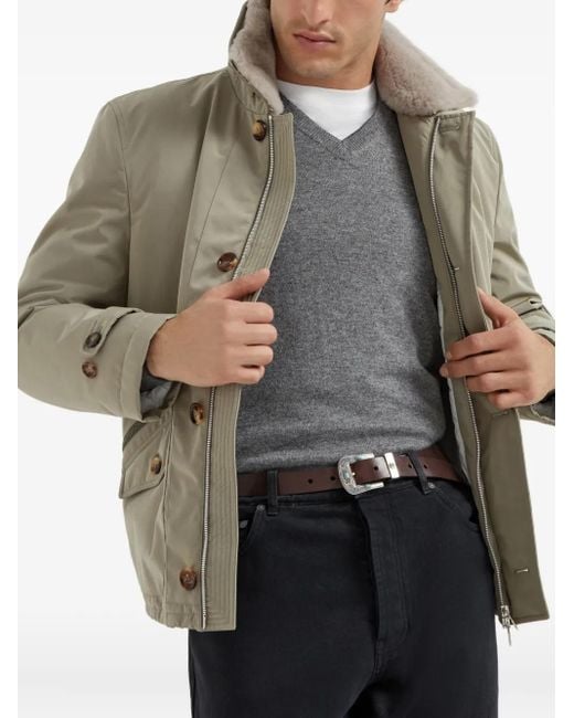 Brunello Cucinelli Gray V-Neck Sweater for men