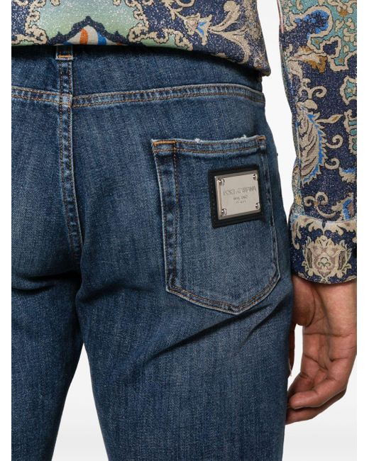 Vaqueros ajustados con detalles rasgados Dolce & Gabbana de hombre de color Blue