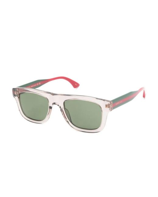 Gucci Green Stripe Rectangle-Frame Sunglasses