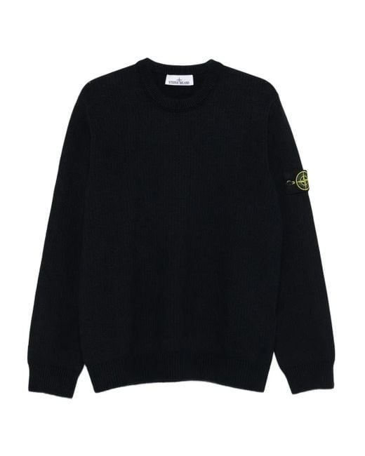 Stone Island Ribgebreide Trui Met Logopatch in het Black voor heren