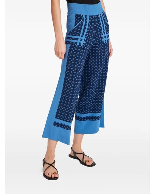 Temperley London Blue Ditzie Floral-Print Trousers