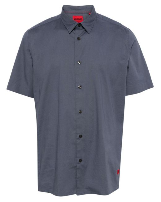 メンズ HUGO Short-sleeved Cotton Shirt Blue
