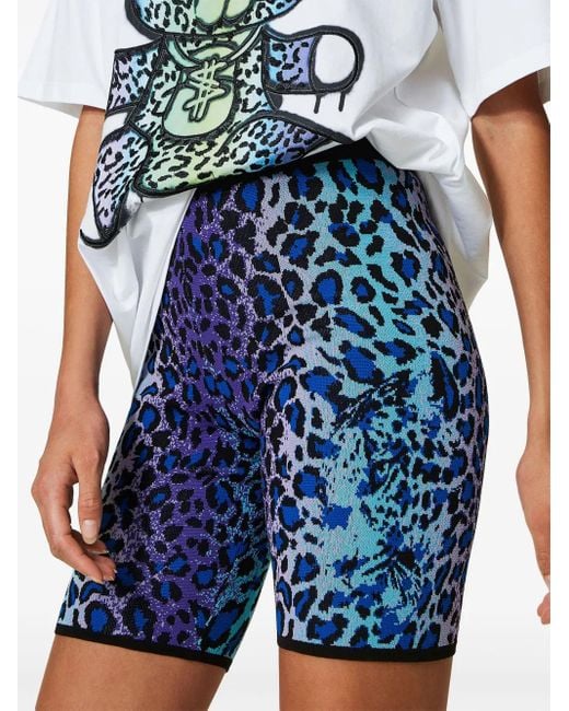 Twinset Blue Leopard-Print Shorts