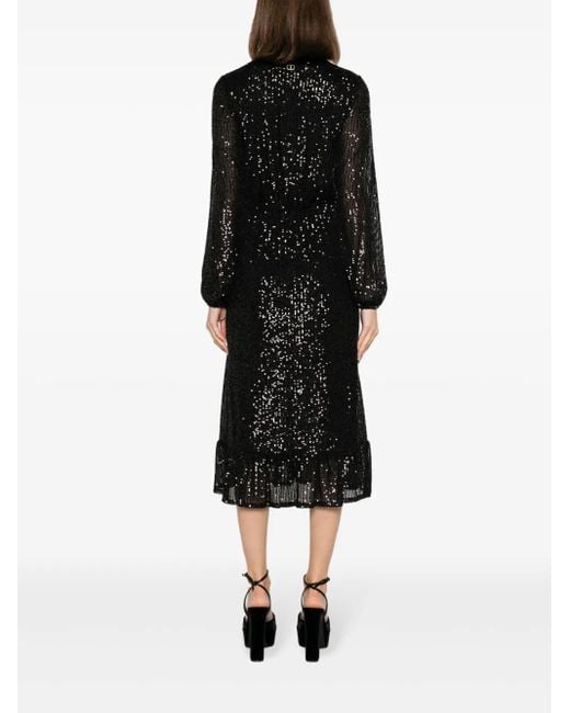 Twinset Black Sequin-Embellished Fine-Ribbed Midi Dress
