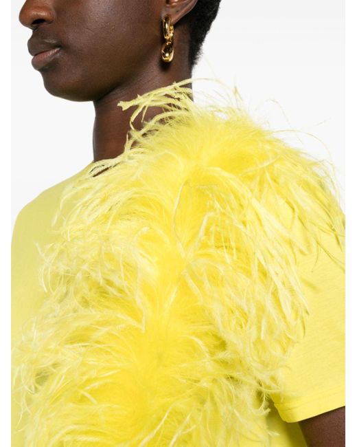 Max Mara Yellow Feather-detailing Cotton T-shirt