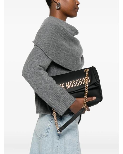 Love Moschino Black Logo-Lettering Strap Shoulder Bag