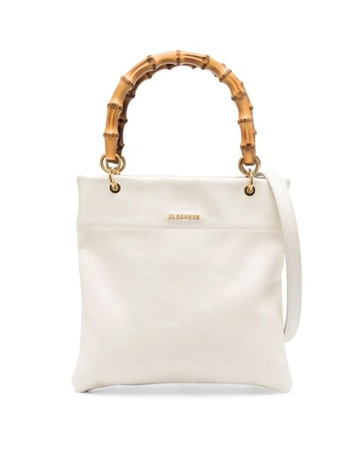 Jil Sander White Small Bamboo-Handle Tote Bag