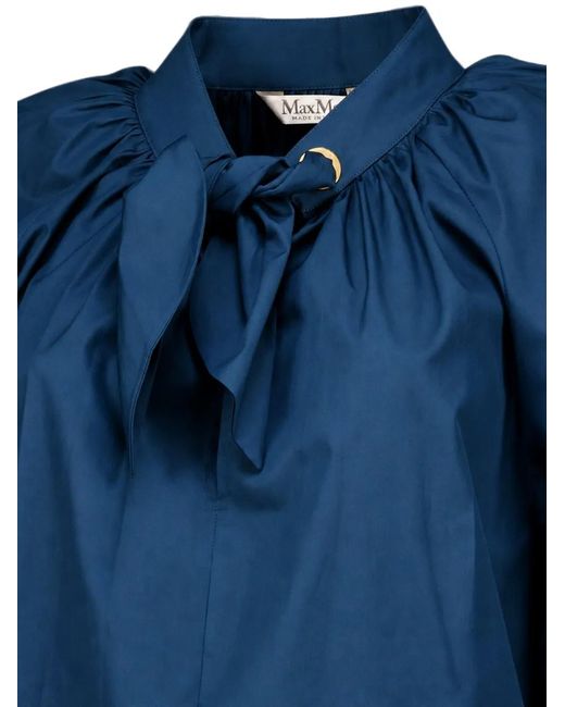Max Mara Blue Gathered Blouse
