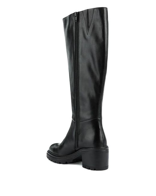 Geox Black Block-Heel Knee-High Boots