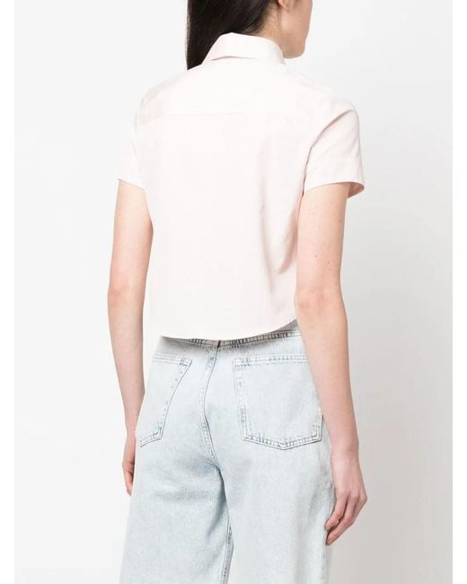 DSquared² Pink Cropped Logo-Patch Shirt