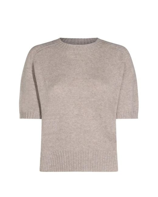 Allude Gray Short-Sleeve Cashmere Top