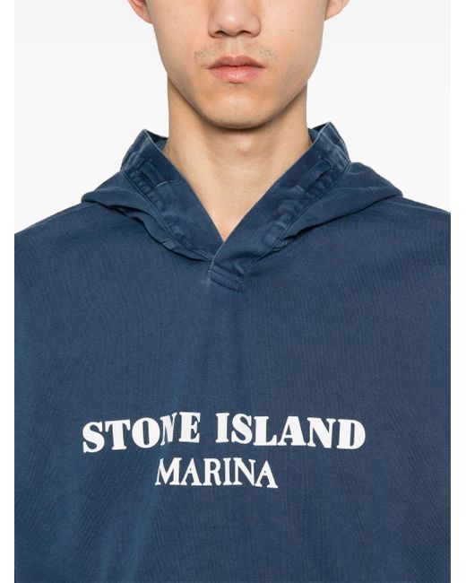 Stone Island Katoenen Hoodie Met Logoprint in het Blue voor heren