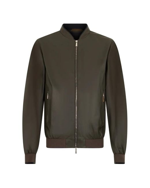Moorer Green Zip-Up Leather Bomber Jacket for men