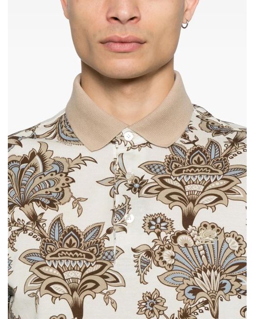 Etro White Paisley-Print Polo Shirt for men