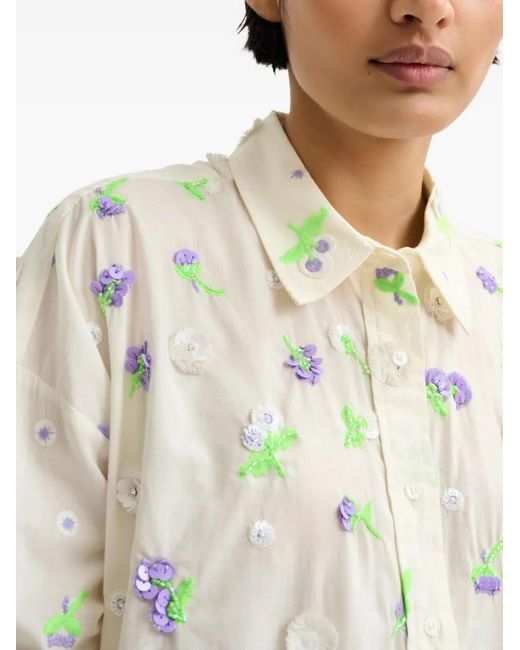 Essentiel Antwerp White Jimena Floral-Embroidered Shirt