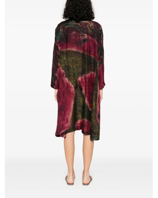 Yavi Red Silk Midi Dress