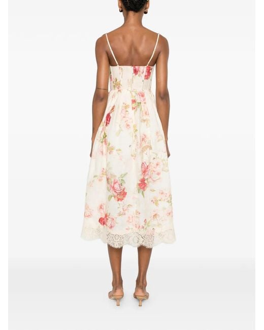Zimmermann Pink Floral-Print Lace-Trim Dress