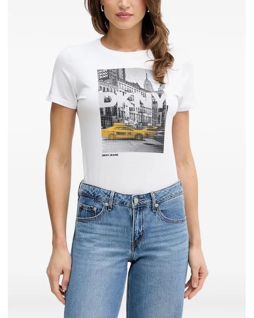 DKNY Blue Crystal-Embellished Graphic-Print T-Shirt