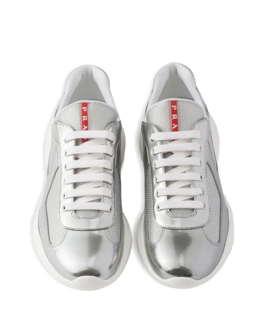 Prada White America's Cup Metallic-Leather And Bike Fabric Sneakers for men