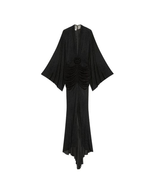Blumarine Black Robe Froncée À Détail De Rose