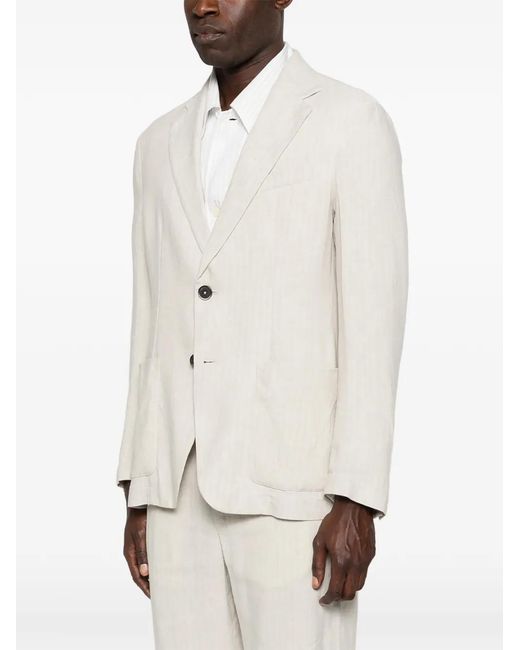 Barena White Herringbone Single-Breasted Blazer for men