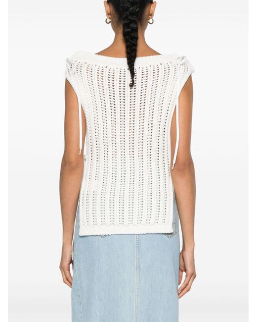 MSGM White Open-knit Sleeveless Cotton Top