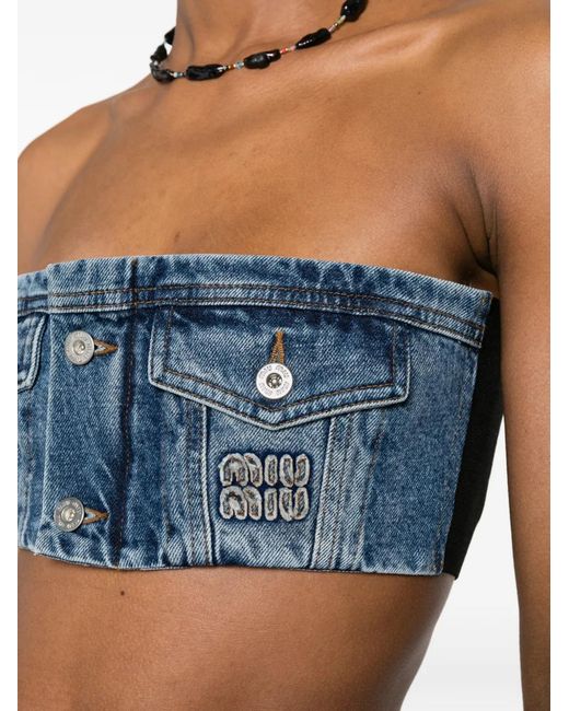 Miu Miu Blue Logo-Embroidered Denim Top