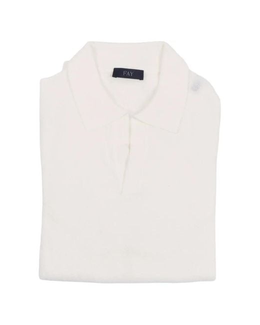 Fay White Knitted Polo Shirt for men