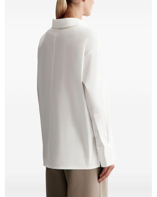 12 STOREEZ White High-neck Cotton Zip Shirt