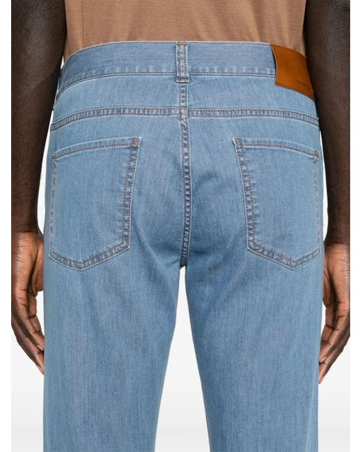 Canali Blue Mid-Rise Slim-Fit Jeans for men