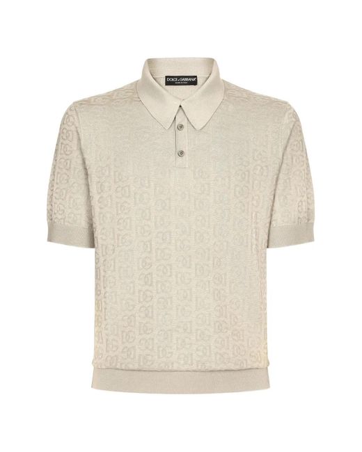 Dolce & Gabbana White Silk Jacquard Polo Shirt With Dg Logo for men