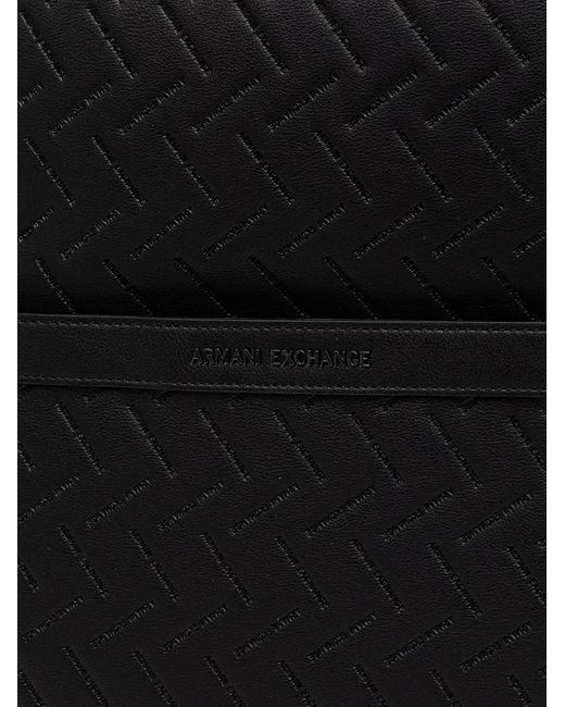 ARMANI EXCHANGE Black Embossed-Logo Grained-Effect Backpack for men