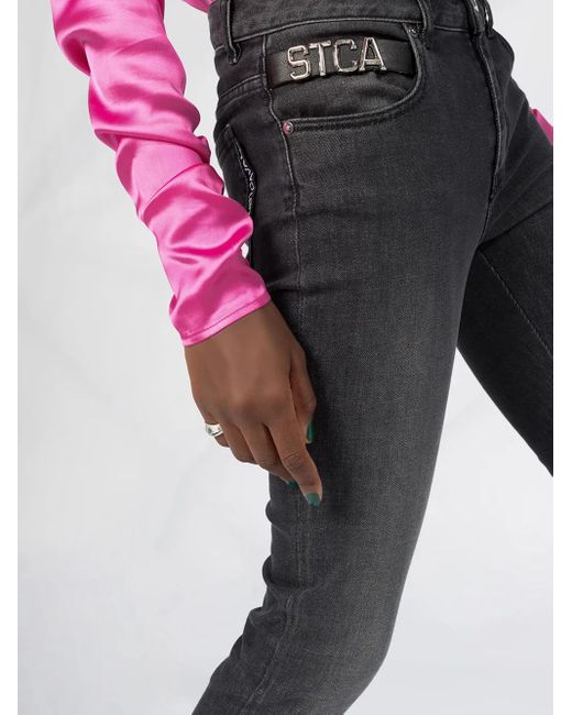 Just Cavalli Black Logo-Plaque Slim Jeans