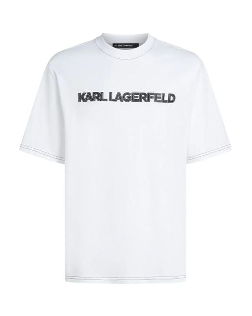 Karl Lagerfeld White Contrast-Stitching T-Shirt for men