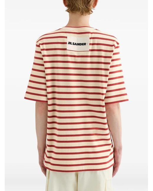 Jil Sander Red Striped-Pattern Logo-Patch T-Shirt for men