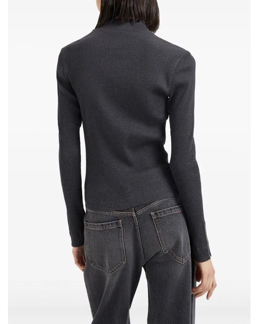 Brunello Cucinelli Blue Roll-Neck Ribbed Jersey Top