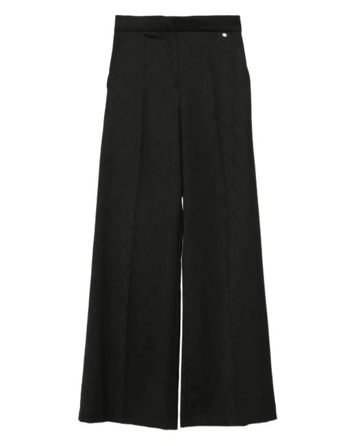 Nissa Black Pressed-Pleat Geometric-Pattern Trousers