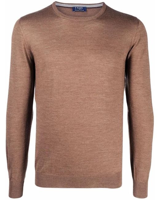 Barba Napoli Brown Fine-Knit Crew-Neck Jumper for men