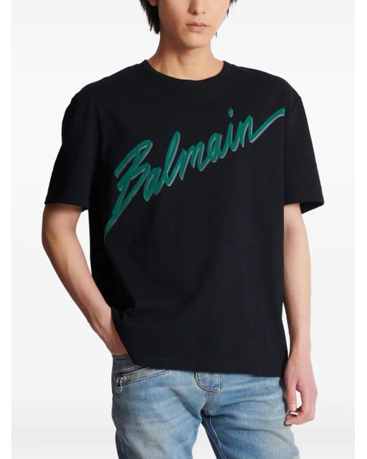 Balmain Black Lettre Flocked T-Shirt for men