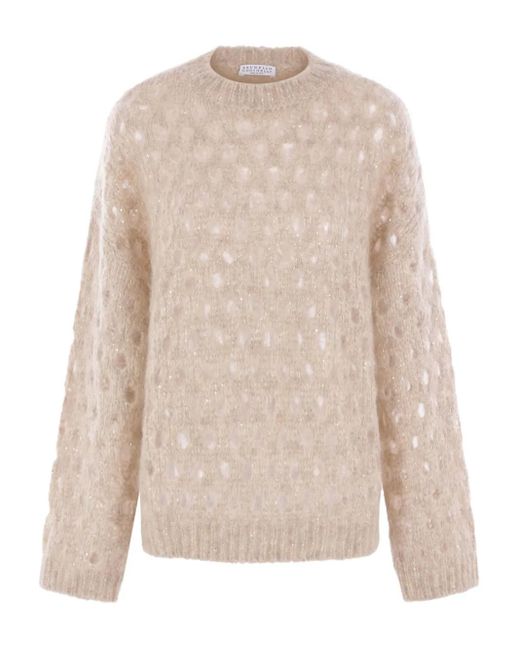 Brunello Cucinelli Natural Pullover mit Pailletten
