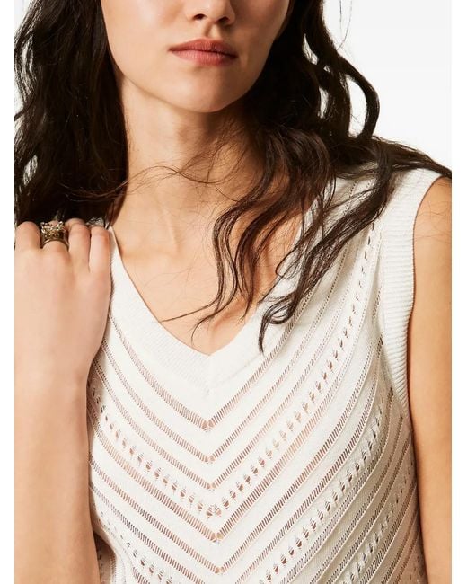 Twinset White Chevron Openwork Knit Top
