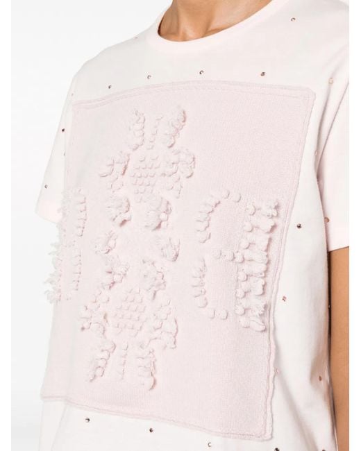 Barrie Pink Logo-Embroidered Embellished T-Shirt