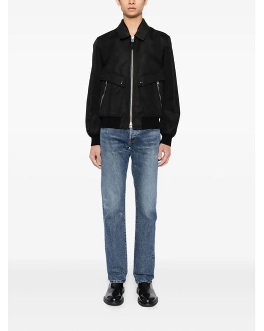 Tom Ford Black Leather Collar Bomber for men