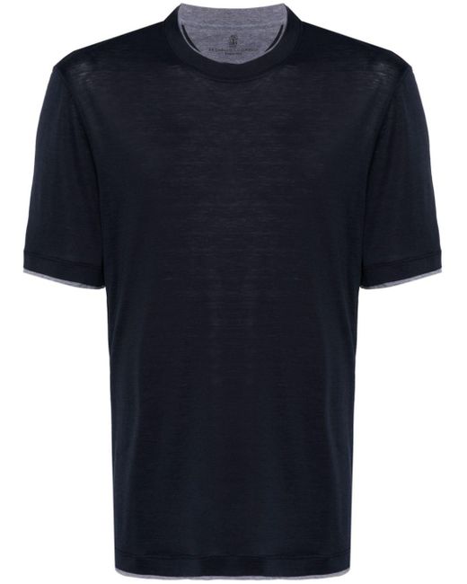 Brunello Cucinelli Blue Contrast-trim T-shirt for men