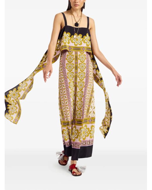 LaDoubleJ Metallic Slip-Around Floral-Print Maxi Dress