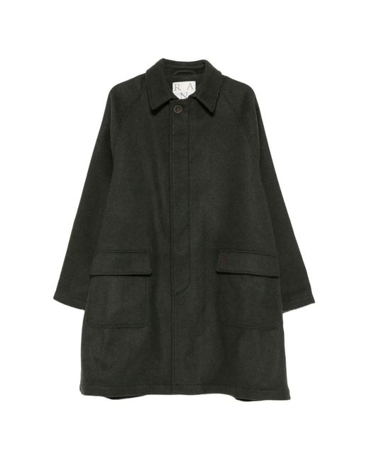 RANRA Black Raglan-Sleeve Flap-Pocket Coat for men