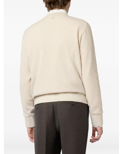 Tod's White Crew Neck Suede Details Sweater for men
