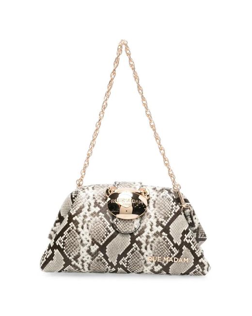 RUE MADAM PARIS White Pouch Snakeskin-Effect Shoulder Bag