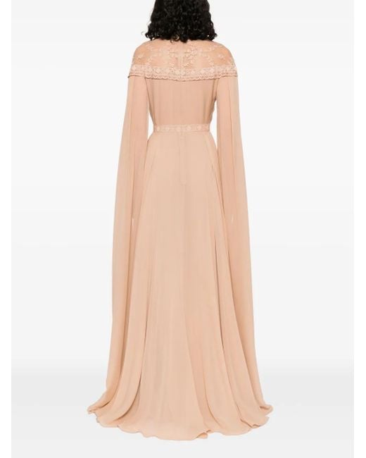 Elie Saab Natural Lace-Trim Gown