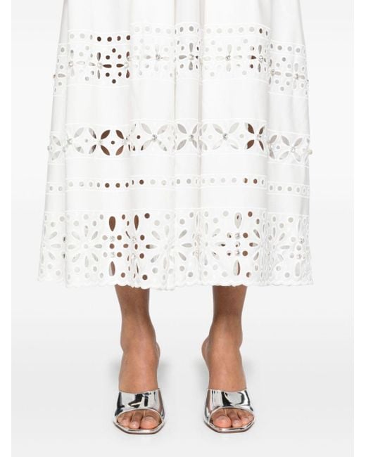 Huishan Zhang White Avery Embroidered Midi Skirt
